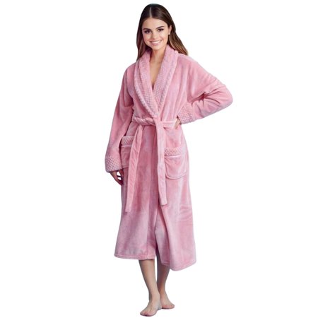 Women Plush Shawl Collar Robe, Fleece Bathrobe, Pink L/XL -  TOWELSOFT, PLH-RB-pnk-L